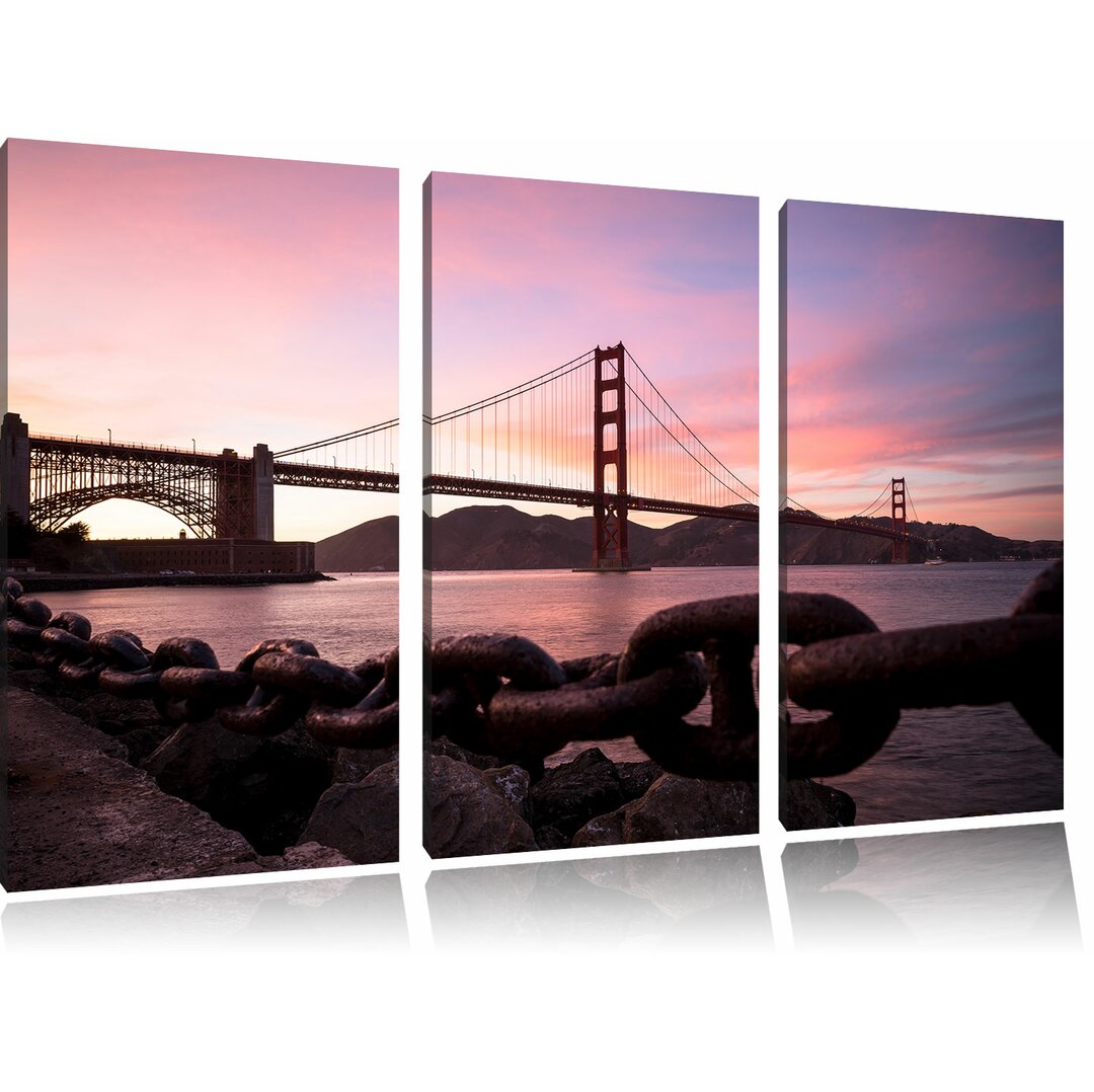 3-tlg. Leinwandbilder-Set Golden Gate Bridge im Sonnenuntergang, Fotodruck