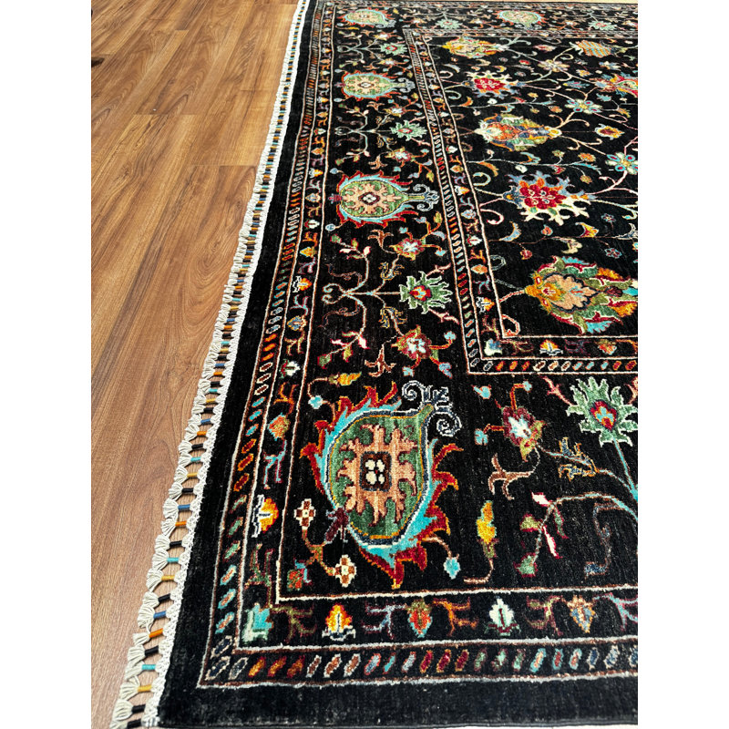 Tapis noir original en laine et coton noué à la main