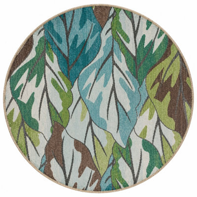 Green Blue Leaves Woven Base Modern Decorative Carpet