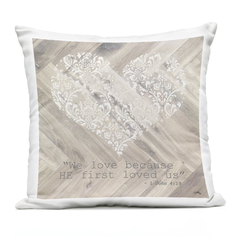 Coussin d'extérieur imprimé «He Love Us First» par Elizabeth Medley, 18 x 7 x 18