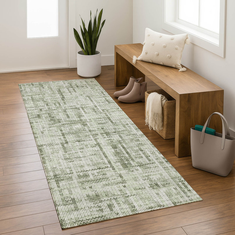 Premium Machine Washable Mayfield AMF2130 Striped Rug, 2'3" x 7'6" Runner, Green