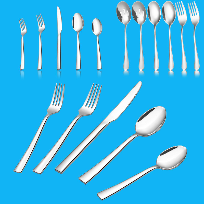 66-Piece Square Cutlery Set,Includes 6 Pieces Of Each Cutlery And Extra Serving Cutlery