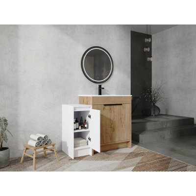 Meuble-lavabo autoportant de 42 po avec lavabo en céramique et armoires de rangement, porte à fermeture douce, armoire combinée 02430IMO + 0312, ensemble KD