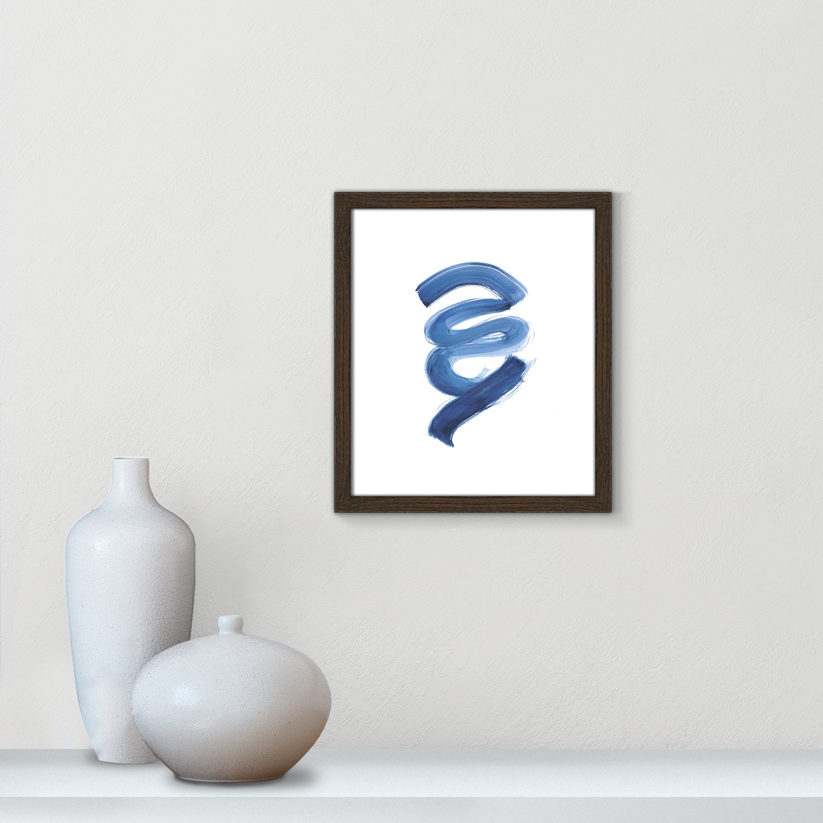 Slinky Indigo I by Filippo Ioco - Painting Print, Walnut Wood Framed Paper, 15" H x 13" W x 0.75" D