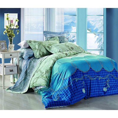 Ensemble de housse de couette très grand motif bleu et vert