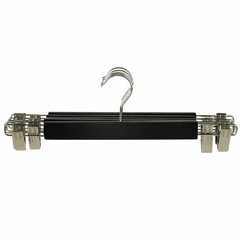  Ensemble de 5 cintres en bois pour pantalons et jupes avec pinces réglables, Noir