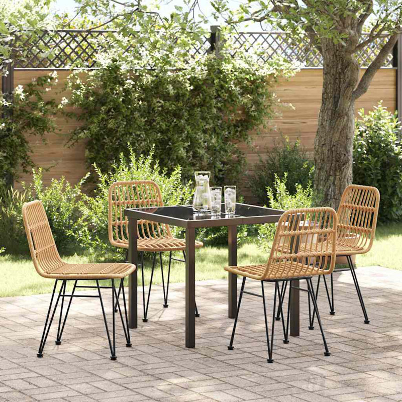5 Piece Garden Dining Set Poly Rattan, 73cm H x 80cm W x 80cm D, Natural