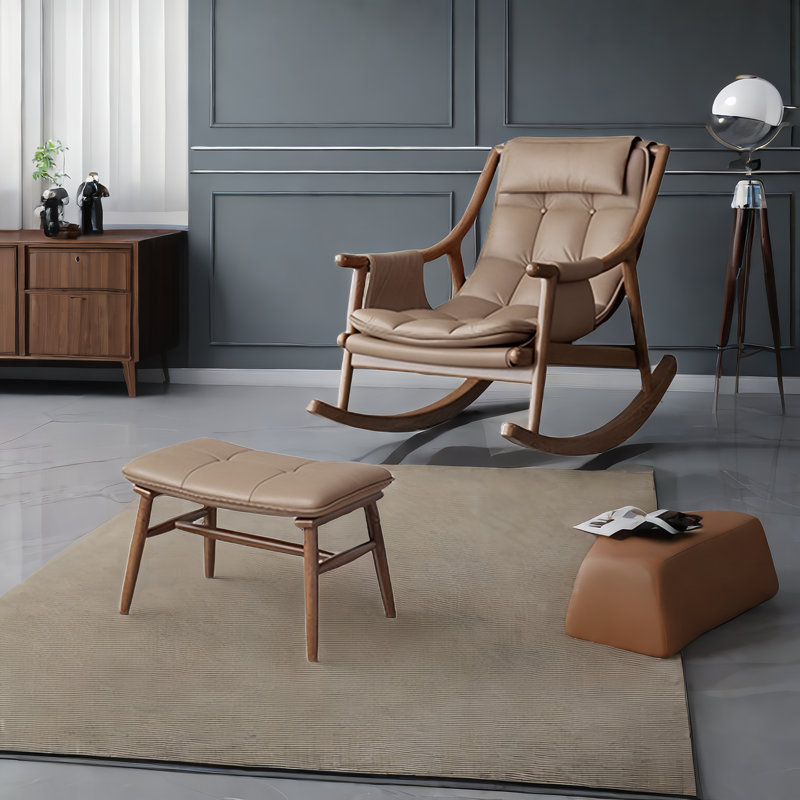 Chaise berçante en bois massif, Brun clair