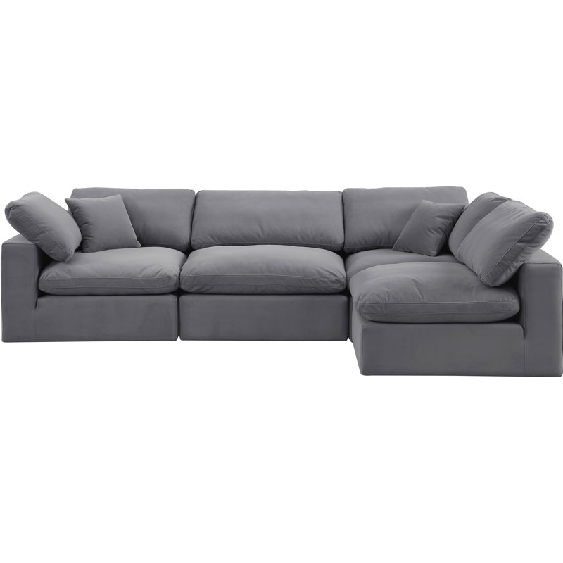 Hulene Velvet L-Shaped Sectional Reversible, Grey Velvet