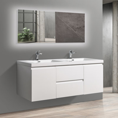 60" Floating Double Sink Bathroom Vanity – Glossy White