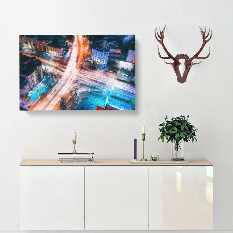 Urban City Lights - Wrapped Canvas Painting, 40cm H x 60cm W x 3cm D
