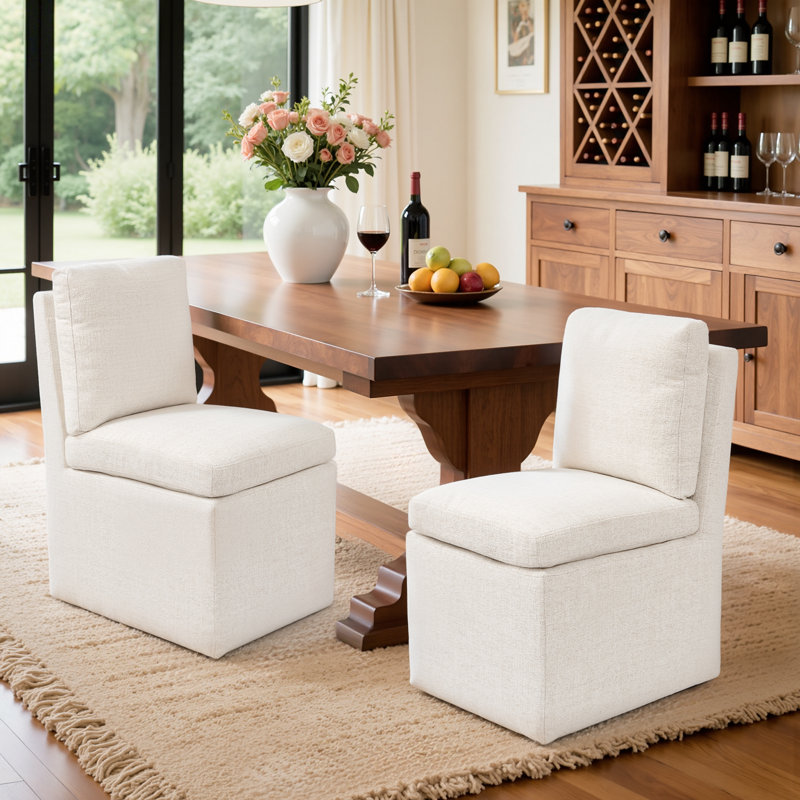 Upholstered Dining Chairs With Casters, Modern Single Sofa Chair With Slient Wheels For Living Room, Arrived Assembed(6Pc, Cream)