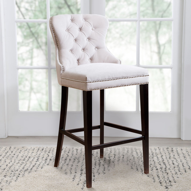 Mejia Upholstered Counter Stool with Solid Wood Frame, Cream Velvet