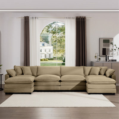 Corduroy Living Area : 4 Seat With 3 Stylish Seater In Tan: With , Extra Comfort Pillows, For Room, Easy To Put Together