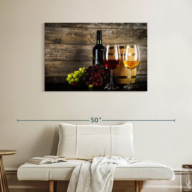 Raisins et vin sur toile, H 26 po x l 39 po x P 1,25 po