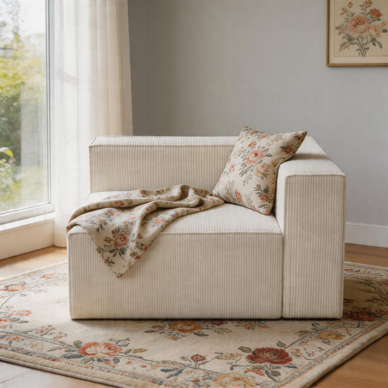 Corduroy Modular Fabric Foam Sofa, Beige