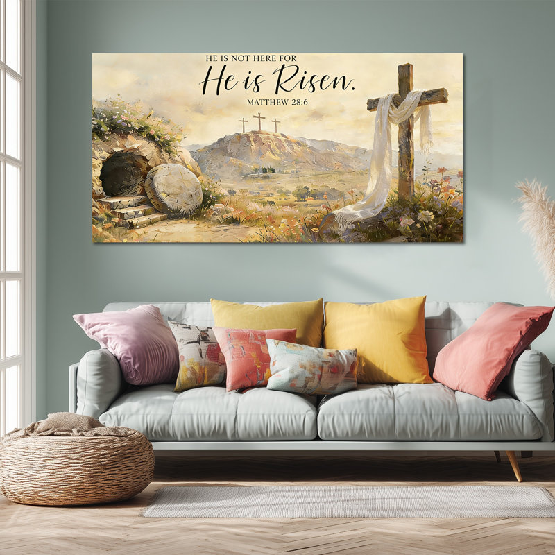 Art mural de Pâques par Timuba - images sur toile chrétiennes de Jésus, tombe vide et trois croix, art mural de Pâques, reproduction d'art encadrée, 16 x 32 po