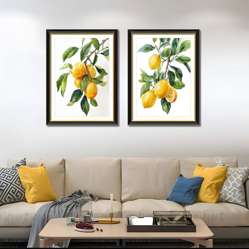 Ensemble de 2 reproductions d'art mural sur toile botanique citron