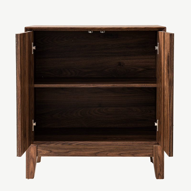Armoire de rangement à double porte en noyer, design miroir, ton de seadrift foncé, buffet avec pieds en bois massif avec accents et miroir, 28,5 po de profondeur, 15,3 de largeur,