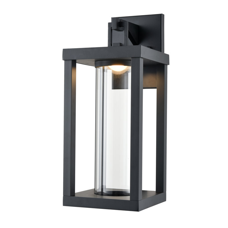 Applique murale d'extérieur à DEL de couleur noire thermolaquée avec abat-jour en verre transparent Latitude Run® Bertsche