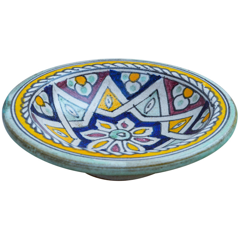 Assiette décorative en céramique jaune / orange / bleu