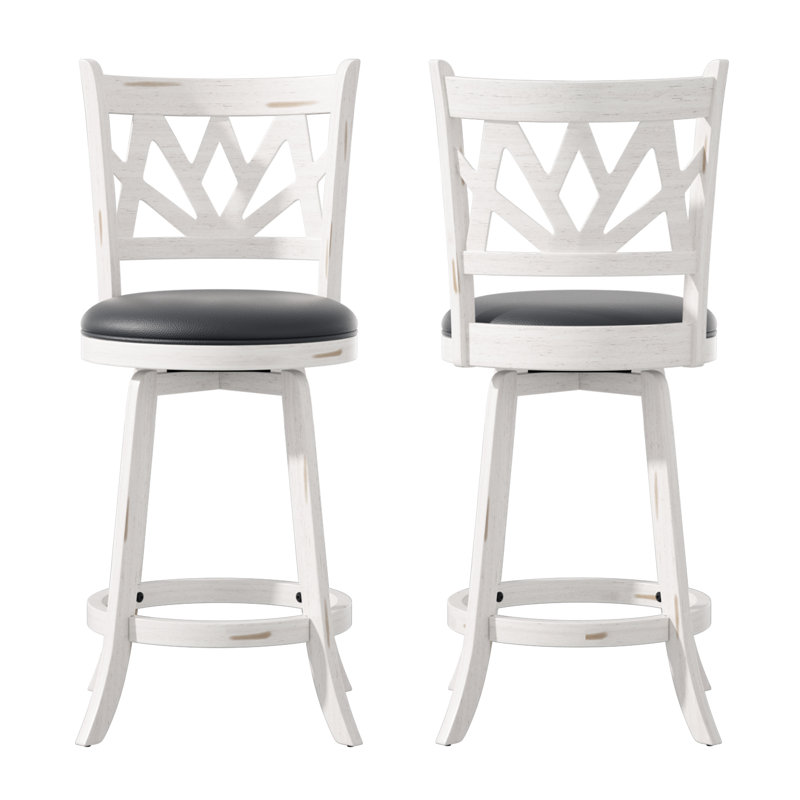 Swivel Upholstered Stool with Solid Wood Frame, White, Counter Stool (24" Seat Height)