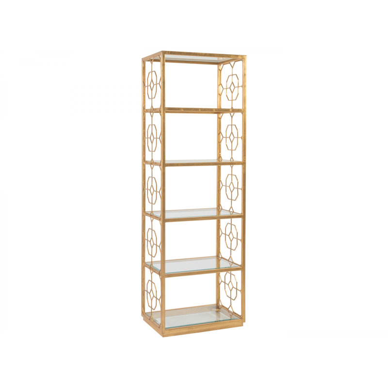 26"W x 18"D x 79"H  5-Tier Metal Designs Honeycomb Slim Etagere, Gold Leaf, (5 Shelves) 79" H x 26" W x 18" D