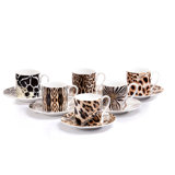 Coffee Cup & Saucer AFRICA Set of 6 in Luxury Box diam. 2.3in, H 2.5in, Cap. 4 oz, Saucer diam. 4.75in