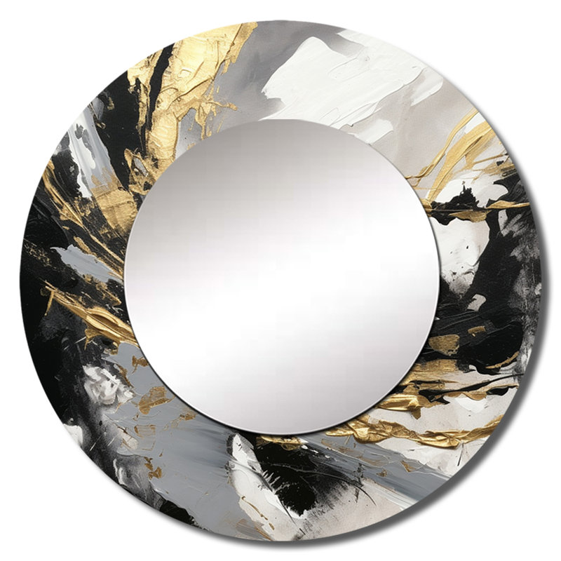 Mystery Awakening I - miroir mural abstrait, miroir décoratif rond noir, impression d'art en métal, 36 po x 36 po