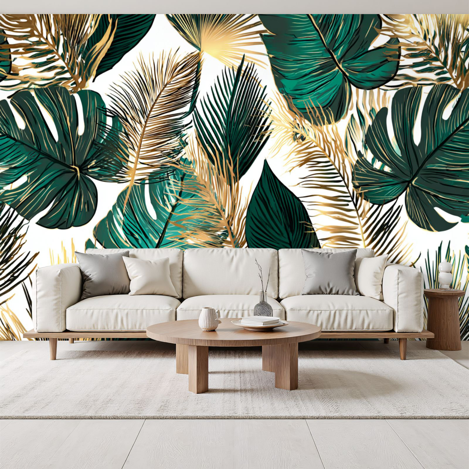 Red Barrel Studio Peel and Stick Wallpaper golden green tropical leaves ...