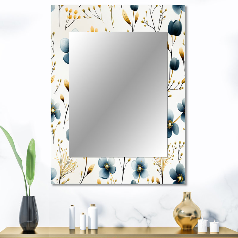 Chelcia Blue And White Essence Petals Blooms Floral Pattern - Floral Wall Mirror, Floral Decorative Mirror, Printed Metal Art