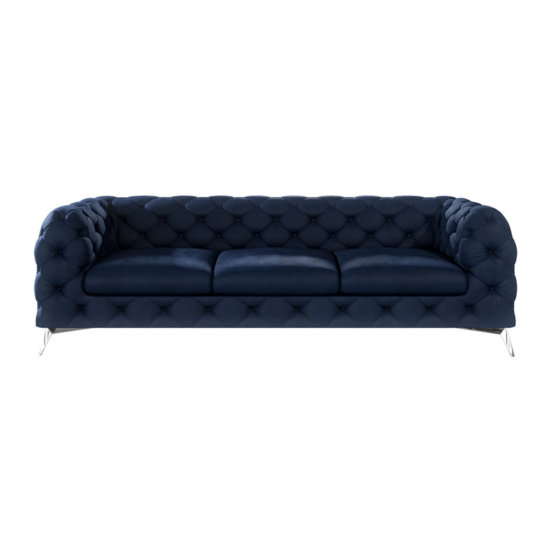  3 seater Chesterfield Sofa with Silver Metal Legs, Navy Blue
