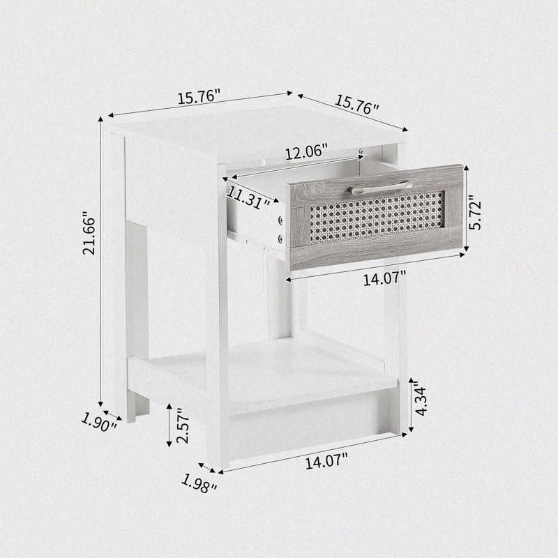 Table de chevet en bois manufacturé Vinco, Blanc