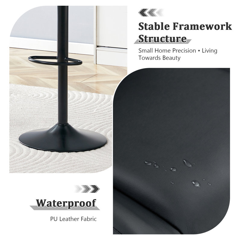 Tabouret de bar pivotant à hauteur réglable (ensemble de 2), Noir
