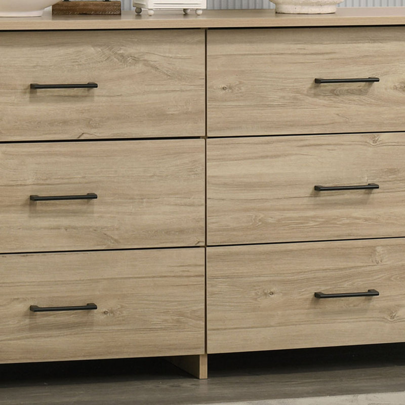 Commode de rangement 57 po à 6 tiroirs en chêne clair 57 po