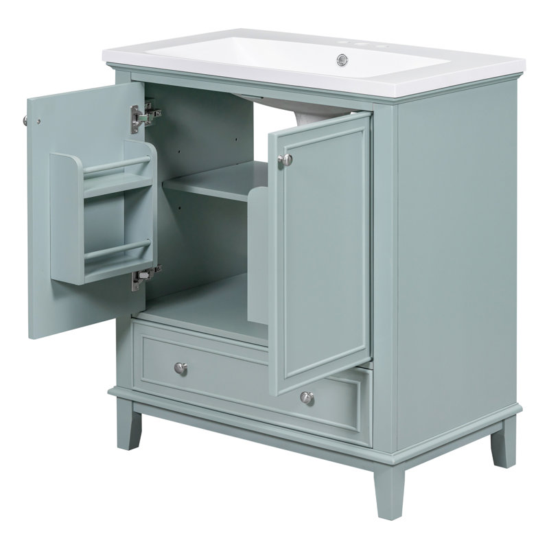 Ensemble de meuble-lavabo 30 po avec lavabo, armoire de salle de bain multifonctionnelle avec portes et tiroir, structure solide et panneau de fibres à densité moyenne