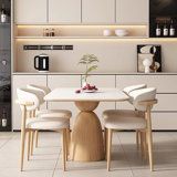Cream Oak Rectangular Rock-Plate Table Chair Set 4 - Person Pedestal Dining Set