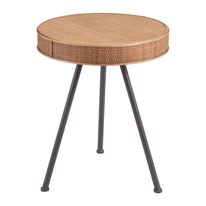 Natural Wood and Metal Round Accent Table