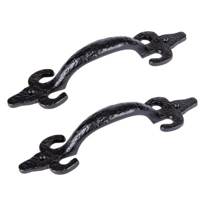 Hammer & Tongs - Antique Fleur De Lis Door Handle - H205mm - Black