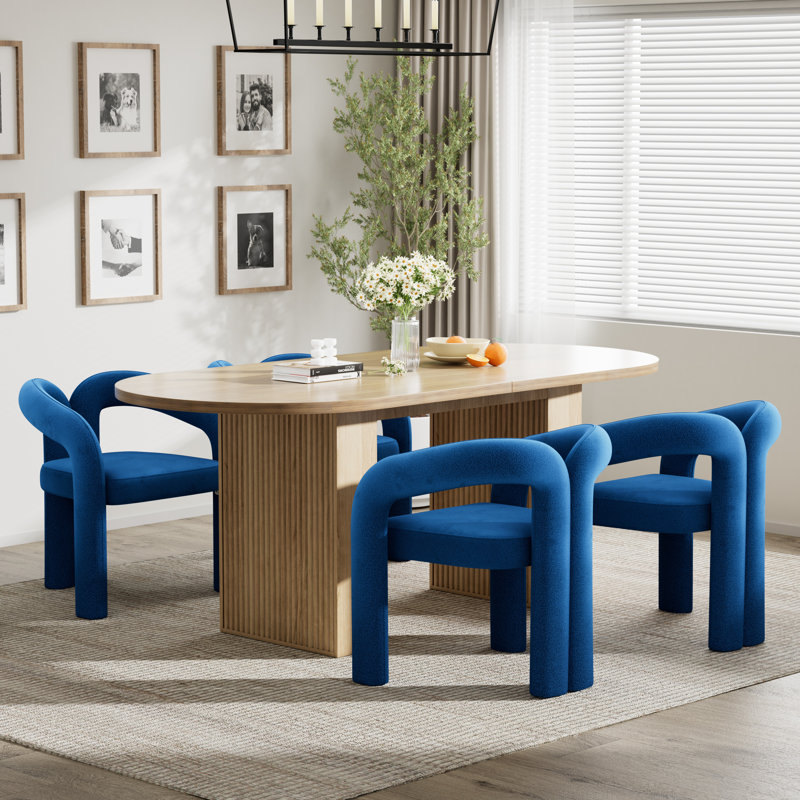 Ensemble de table de salle à manger 62,9 pouces, Naturel, 5 pièces: table, 4 chaises, Bleu