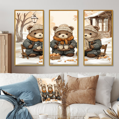Ours en peluche d'hiver Snuggles II - art mural de l'ours en peluche