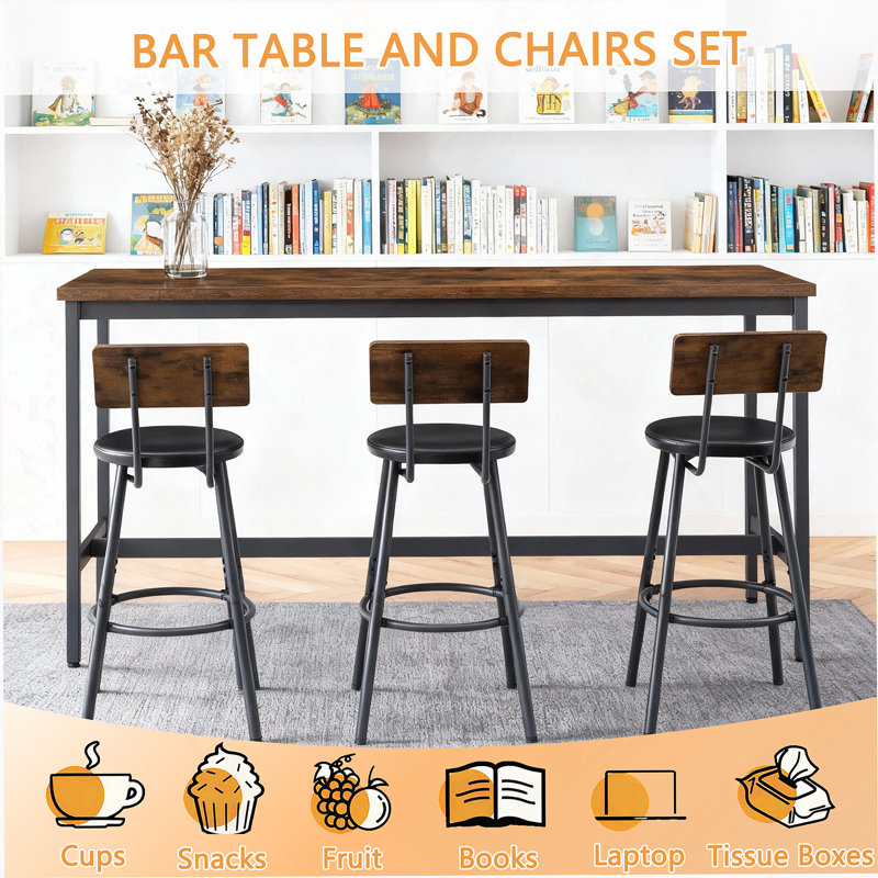 Ensemble de table de bar et chaises, ensemble de table de salle à manger 4 pièces avec 3 tabourets de bar rembourrés