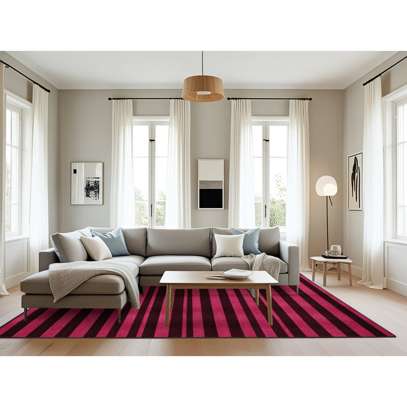 Tapis rouge à rayures horizontales lavable à la machine, Rectangulaire 8 pi x 10 pi
