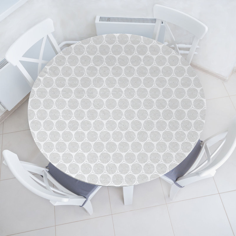 East Urban Home Abstract Fitted Round Tablecloth Pearl Grey, 64.17" Round