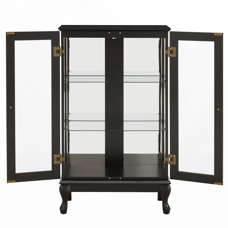 Elegant Light Oak Curio Cabinet with Tempered Glass Doors, LED Light, Mirrored Back Panel & Adjustable Shelves – Perfect Display Storage for Home & Office