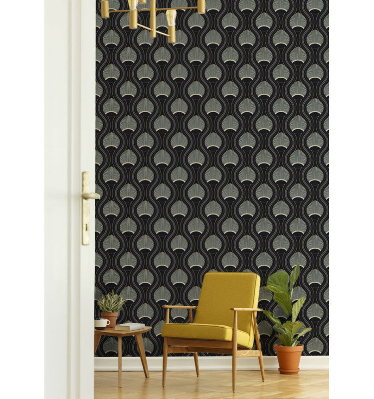 CoEd Riviere 10' L x 24" W Wallpaper Tile, Black/Blue, Self-adhesive, PVC