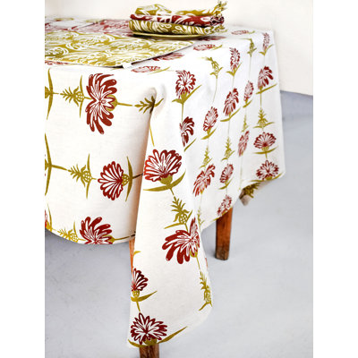 French Home Tropical Garden 59" X 78" Tablecloth - Crimson & Chartreuse