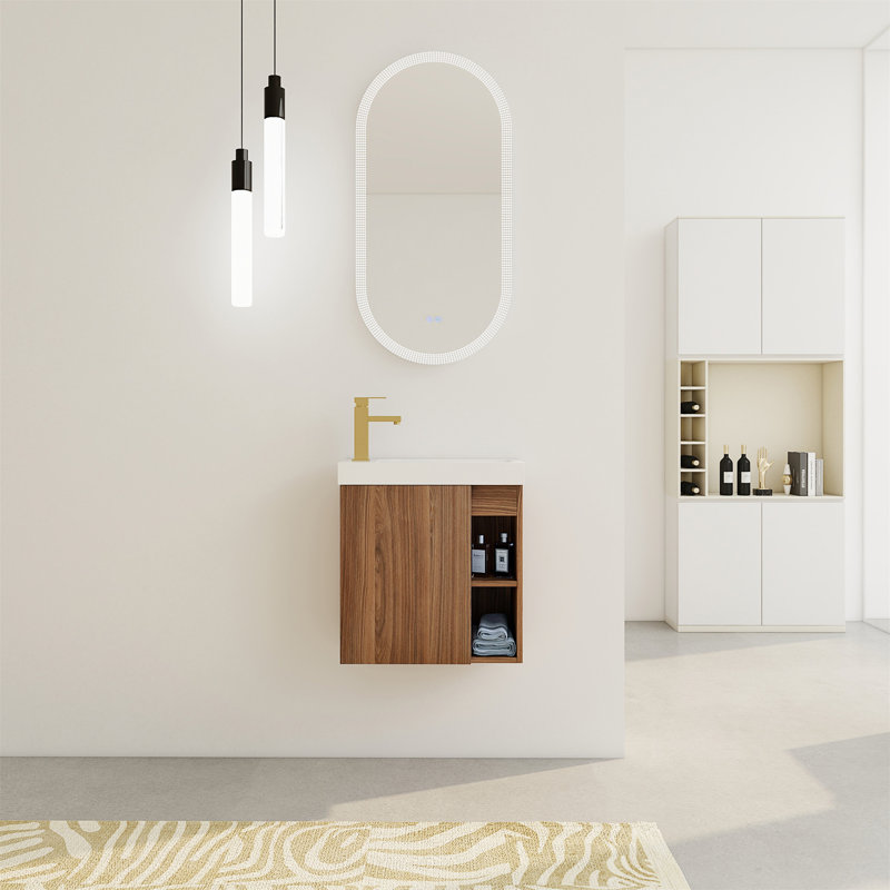 Meuble-lavabo mural flottant 20 po avec lavabo en résine blanche et porte d'armoire à fermeture en douceur