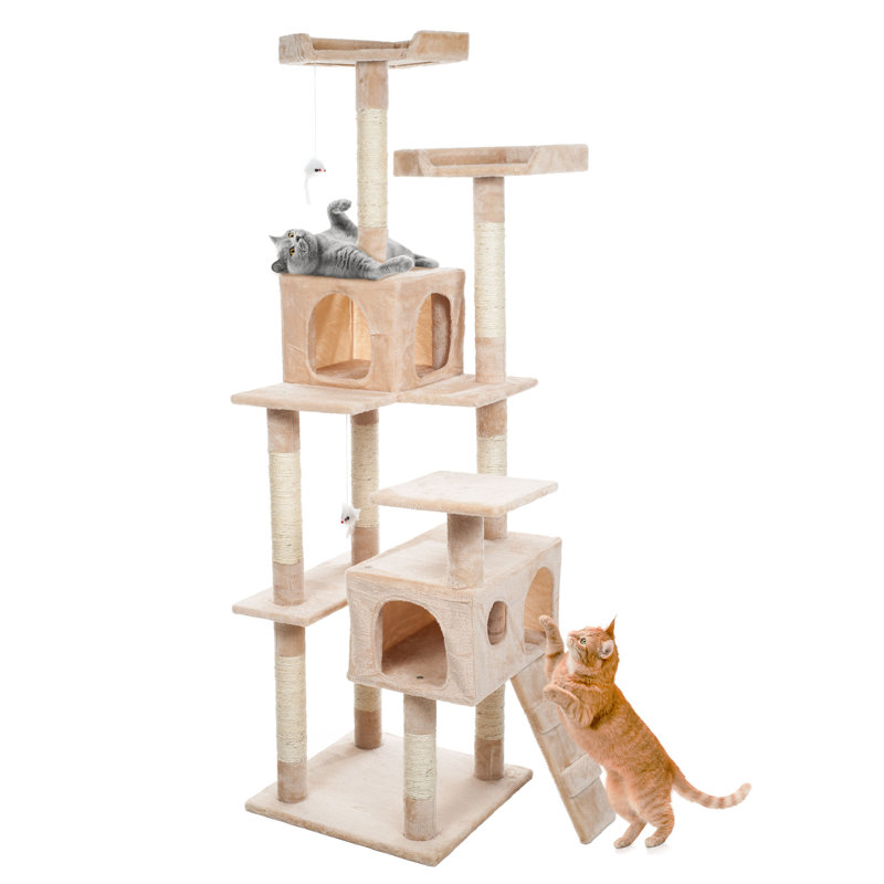 PetMaker Cat Tree with Scratch Posts, 66.25" H x 22" W x 26" D, Beige