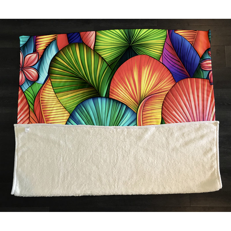 Jeté Ridgley, L 68 po x L 80 po, Floral / abstrait, Vert / Orange / Rose / Bleu